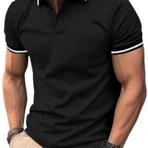 Mens Polo Shirts Short Sleeve Casual Collared Golf Shirts with Pocket