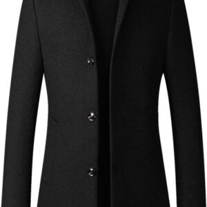 Men's Trench Coat Wool Blend Slim Fit Top Coat Single Breasted Business Overcoat