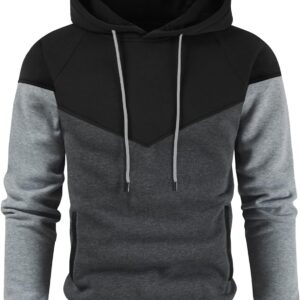 Men's Midweight Fleece Pullover Hoodies Casual Color Block Hooded Sweatshirt with Pockets