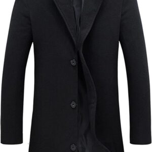 Men's Wool Blend Pea Coat Notched Collar Single Breasted Overcoat Warm Winter Trench Coat