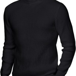 Men's Turtleneck Pullover Sweaters for Men Waffle Knit Long Sleeve Thermal Turtle Neck Warm Sweaters for Men