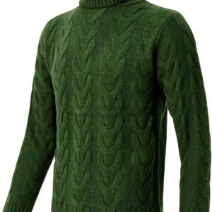 Men's Mock Turtleneck Sweater Casual Cable Knit Long Sleeve Pullover Sweater Slim Fit Twist Knit Sweater