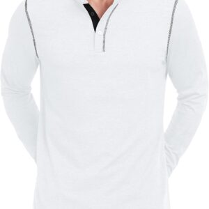 Men's Long Sleeve Henley T-Shirt Band Collar