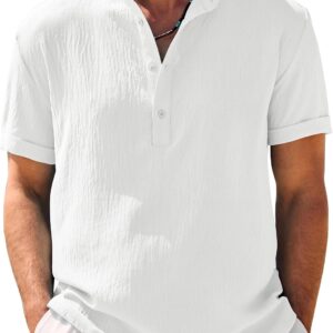Men's Short Sleeve Henley Shirt Band Collar