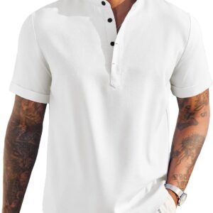Men's Short Sleeve Linen Henley Shirt