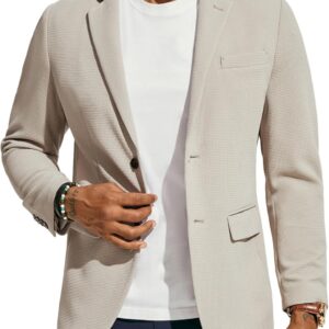 Mens Casual Knit Blazers Two Buttons Lightweight Business Machine Wash Sport Coat