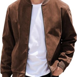 Men's Casual Varsity Jacket Vintage Lightweight Suede Bomber Jackets