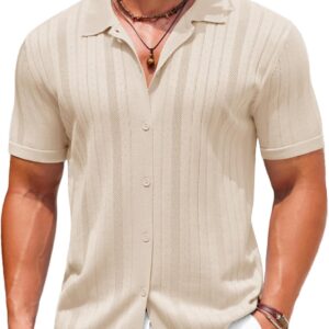 Men's Textured Knit Button-Down Polo Shirt