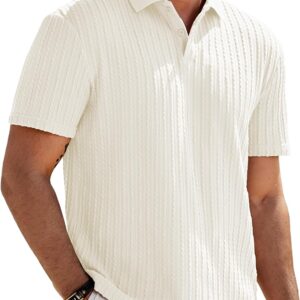 Men's Textured Polo Shirt Short Sleeve Casual
