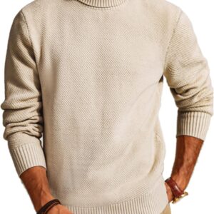 Men's Turtleneck Sweaters Knitted Casual Textured Pullover Sweater
