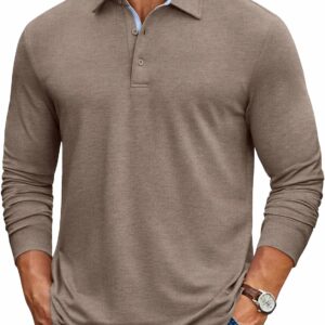 Mens Long Sleeve Polo Shirt Casual Polo Tshirt Collared Golf Shirt