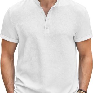 Men's Short Sleeve Henley T-Shirt Band Collar