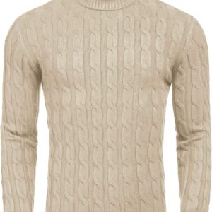 Men's Slim Fit Turtleneck Sweater Casual Twisted Knitted Pullover Sweaters