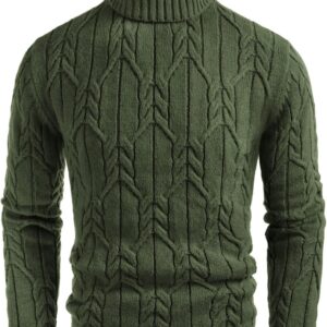 Men's Turtneck Pullover Sweaters Long Sleeve Solid Color Twisted Knit Sweater