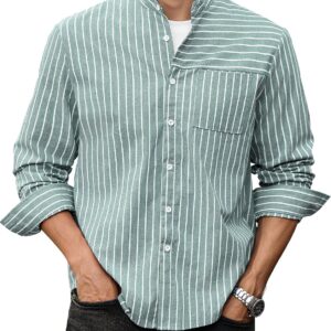 Men's Long Sleeve Striped Button-Down Shirt with Pocket