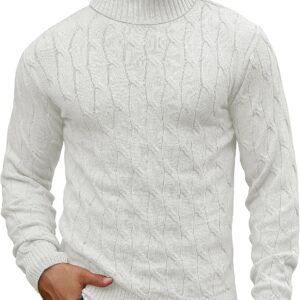 Men's Casual Turtleneck Sweaters Slim Fit Twisted Knitted Long Sleeve Thermal Pullover Sweater