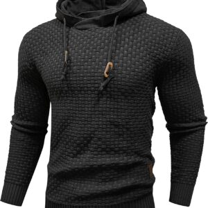Men's Hooded Sweatshirt Long Sleeve Solid Knitted Hoodie Pullover Sweater